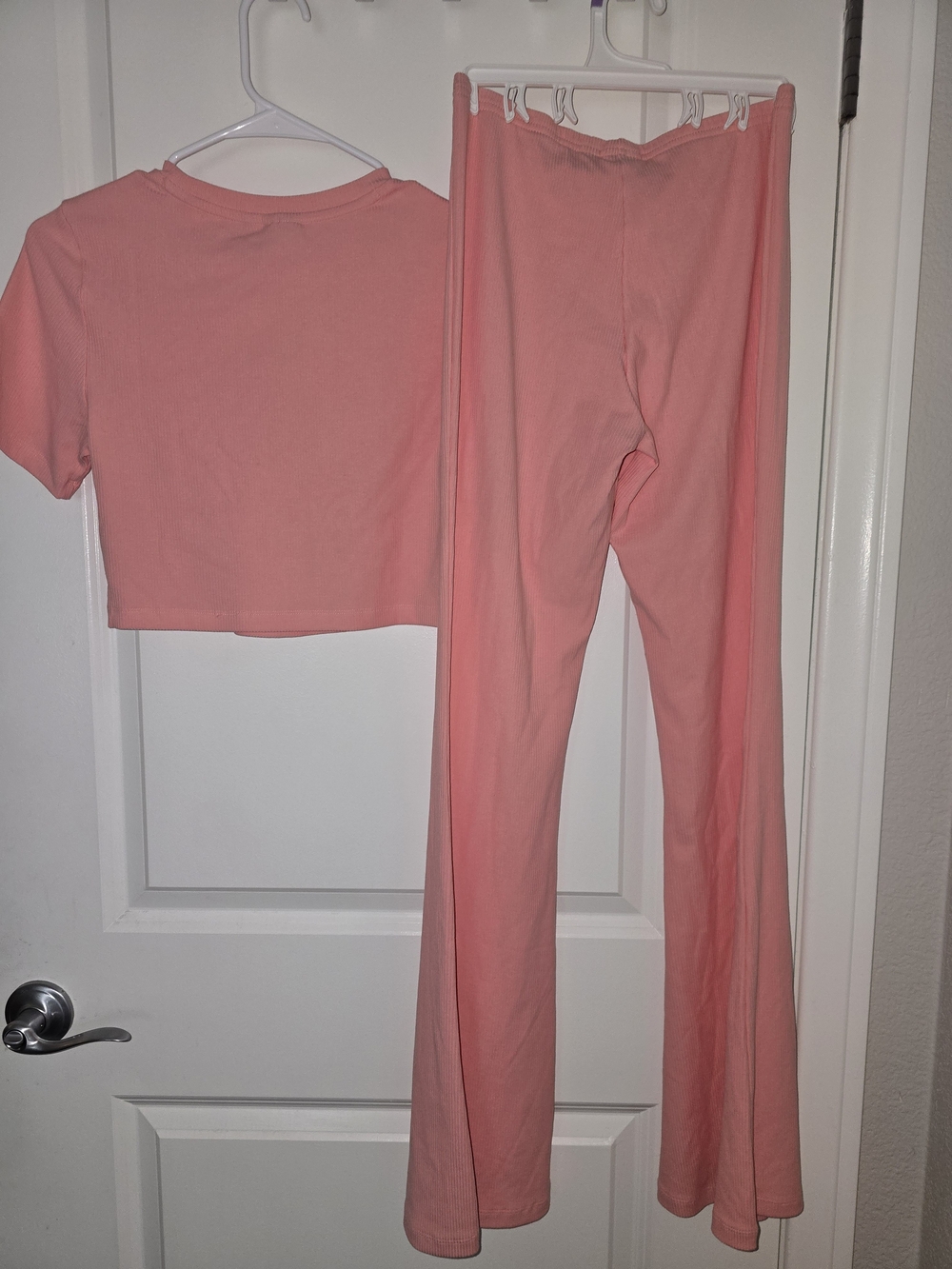 Adidas Ribbed Pink Cropped Tee & Flare Pant Set - Picture 4 of 4